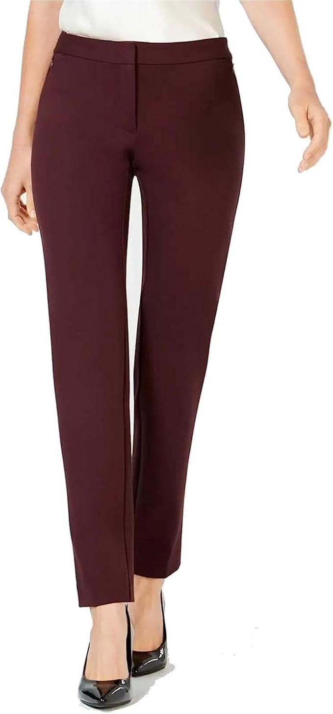 Alfani Womens Burgundy Zippered Pockets Evening Skinny Pants 4